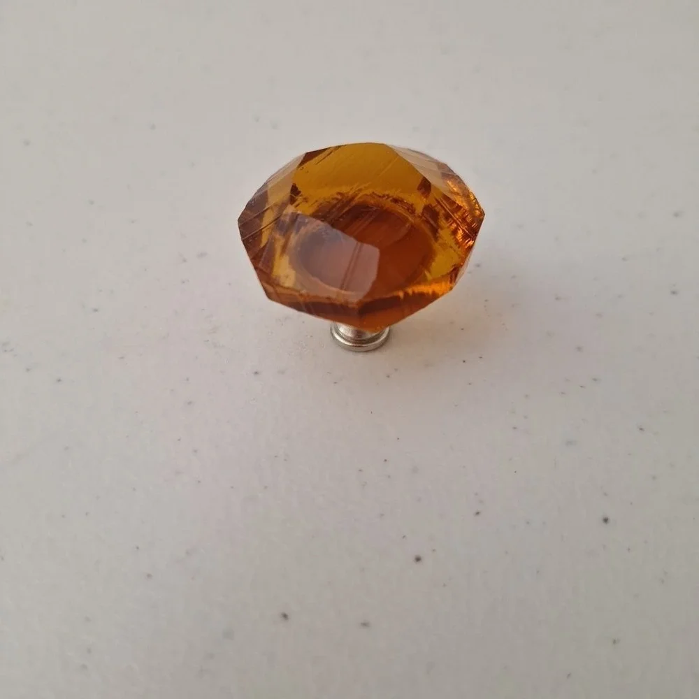 Vintage Antique MCM Amber Jewel Diamond Cut Drawer Pull Knob Door Handle